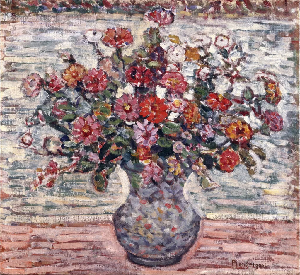 Flowers in a Vase (Zinnias), by Maurice Prendergast, oil, 1911