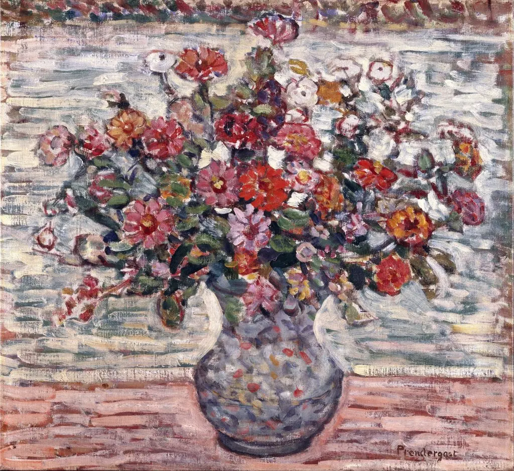 Flowers in a Vase (Zinnias), by Maurice Prendergast, oil, 1911