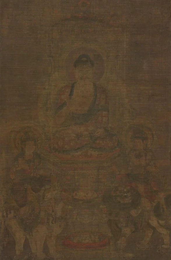 Shakyamuni Triad: Buddha Attended by Manjushri and Samantabhadra, detail