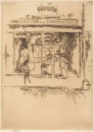 Shaving and Shampooing, by James McNeill Whistler, ink, 1887