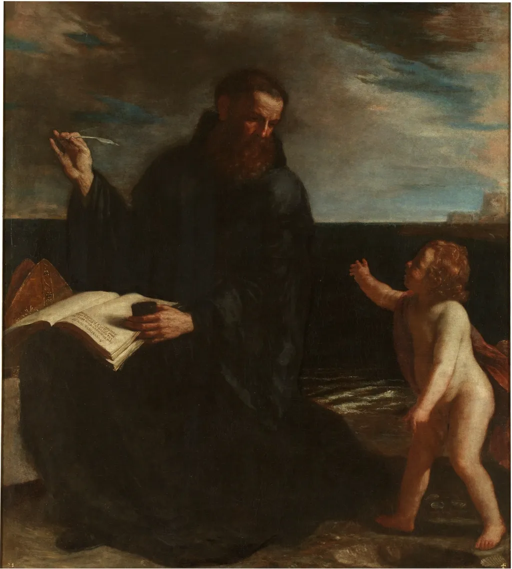 Saint Augustine meditating on the Trinity, by Guercino, oil, 1636