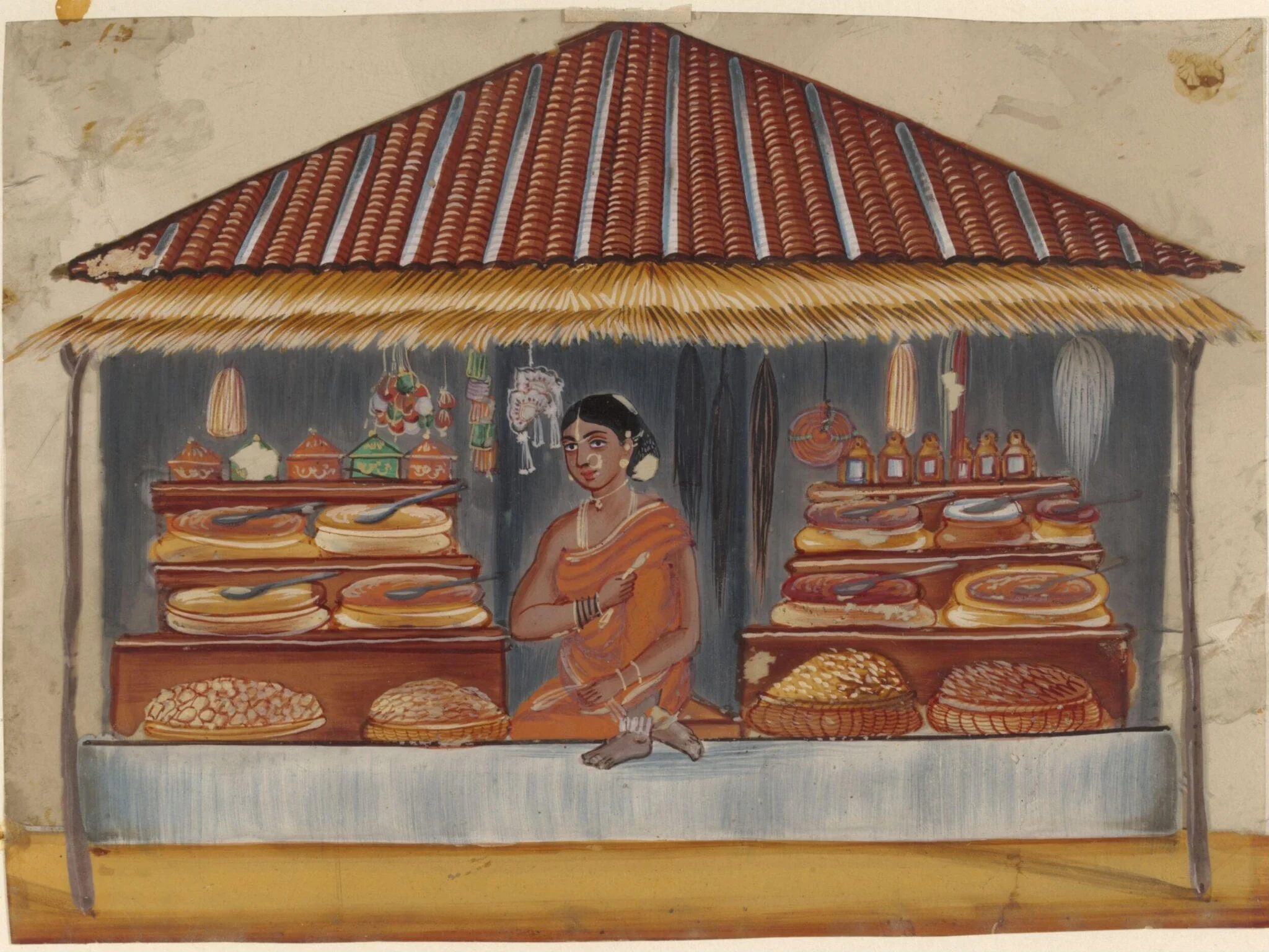 One of ten drawings of shops., detail