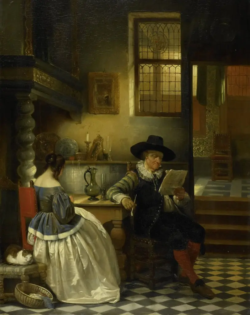 An Interior of the 17th Century, by Jan August Hendrik Leys, oil, 1838