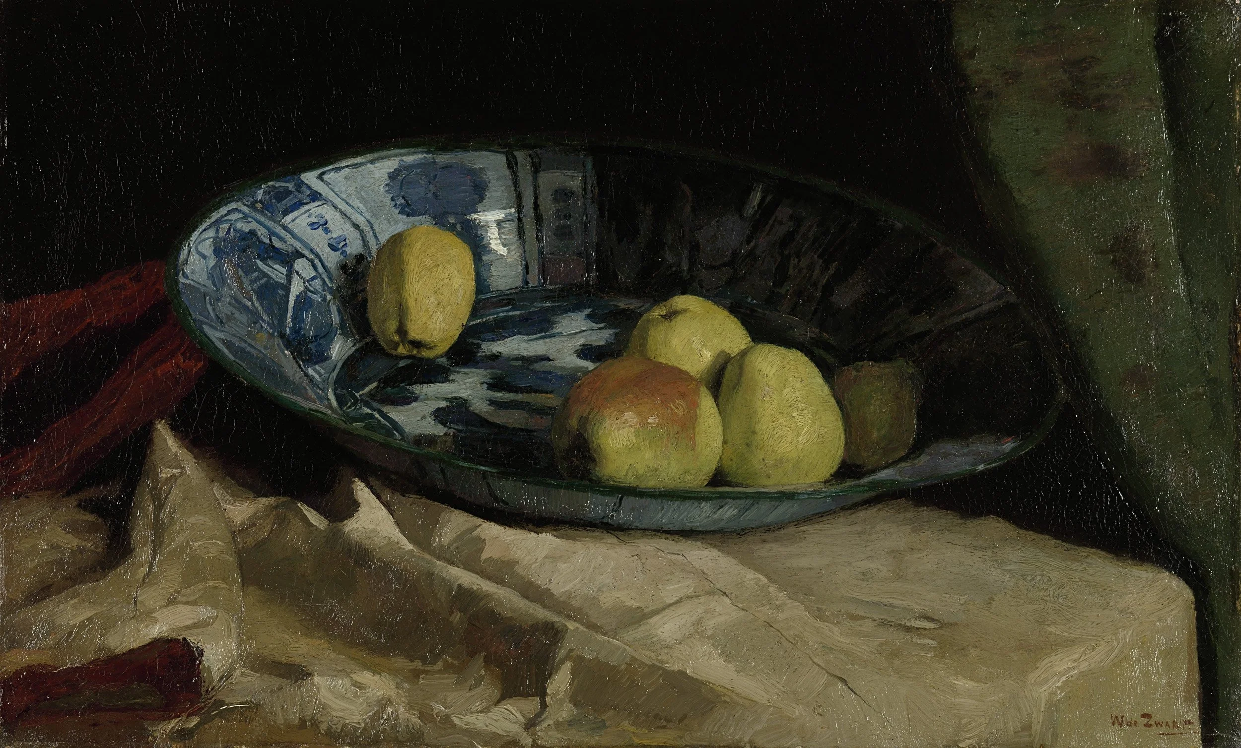 Still Life with Apples in a Delft Blue Bowl, detail