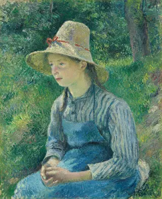 Peasant Girl with a Straw Hat, by Camille Pissarro, oil, 1881