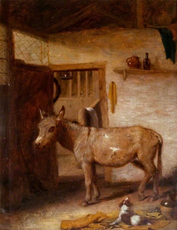 A Donkey and a Spaniel in a Stable, detail
