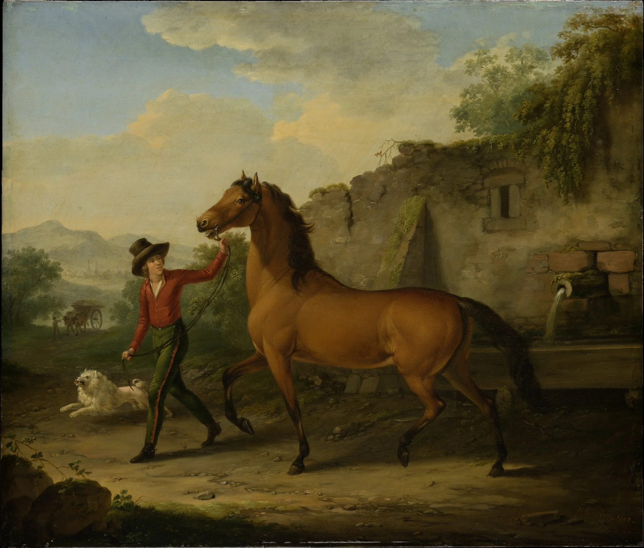 A Groom Leading a Stallion from the Drinking Trough, detail