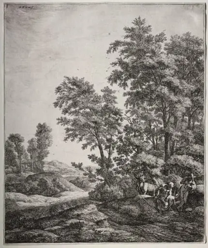 Six large upright landscapes with scenes from Ovid's Metamorphoses: Mercury and Argus, by Antonie Waterloo, 1665