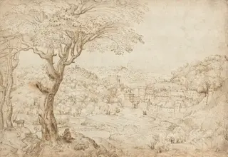 Landscape with the Penitence of Saint Jerome, by Pieter Bruegel the Elder, ink, 1553