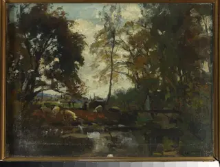 Landscape with a herd, by Józef Szermentowski, oil, 1868