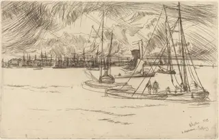 Amsterdam from the Tolhuis, by James McNeill Whistler, ink, 1863