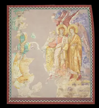 Copy after the painting The Expulsion attributed to  Jacobo Torriti in the Upper Church, San Francesco,  Assisi., by Edward Kaiser, watercolor, 1875