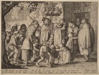 Procession of Feasting Lepers, by Claes Jansz Visscher, ink, 1608