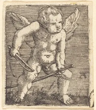Putto Riding a Hobby Horse, by Albrecht Altdorfer, ink, 1520