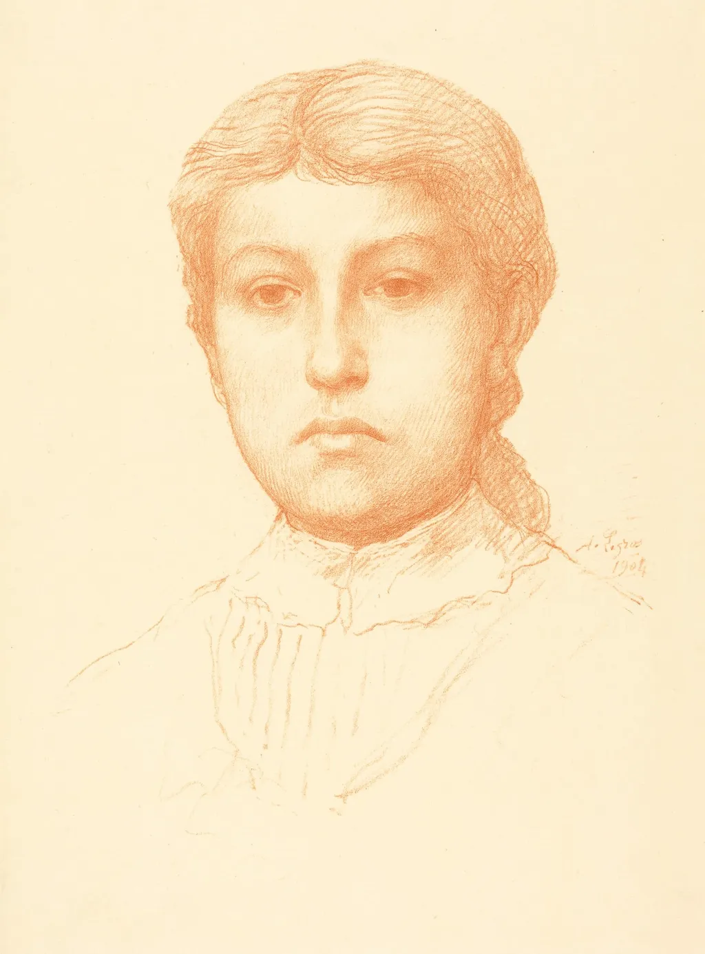 Head of a Young Girl (Tete de jeune fille), by Alphonse Legros, ink, 1874