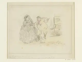 Drawing for book illustration: an old lady and a cabman, by John Leech, 1817