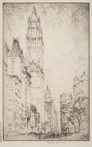 The Woolworth Building, by Joseph Pennell, ink, 1915
