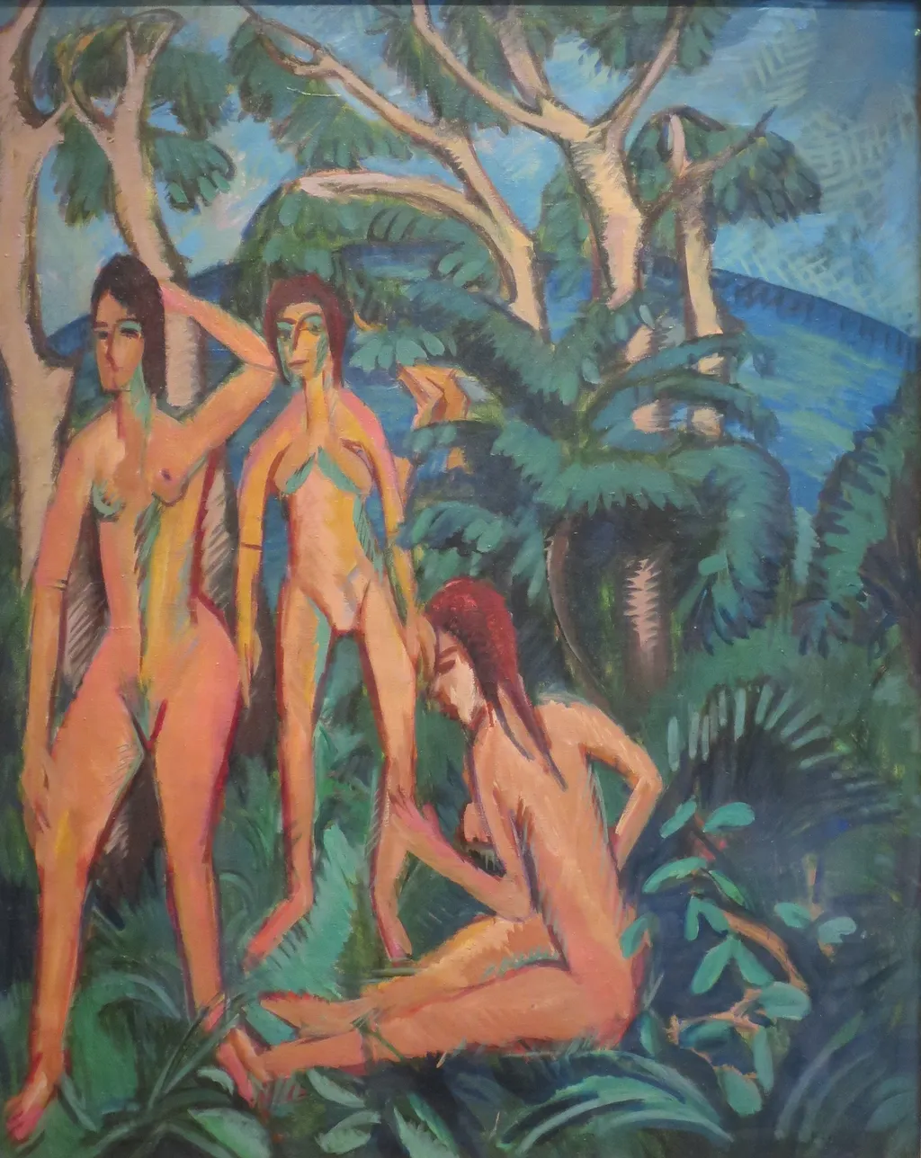 Bathers beneath Trees, Fehmarn, by Ernst Ludwig Kirchner, oil, 1913