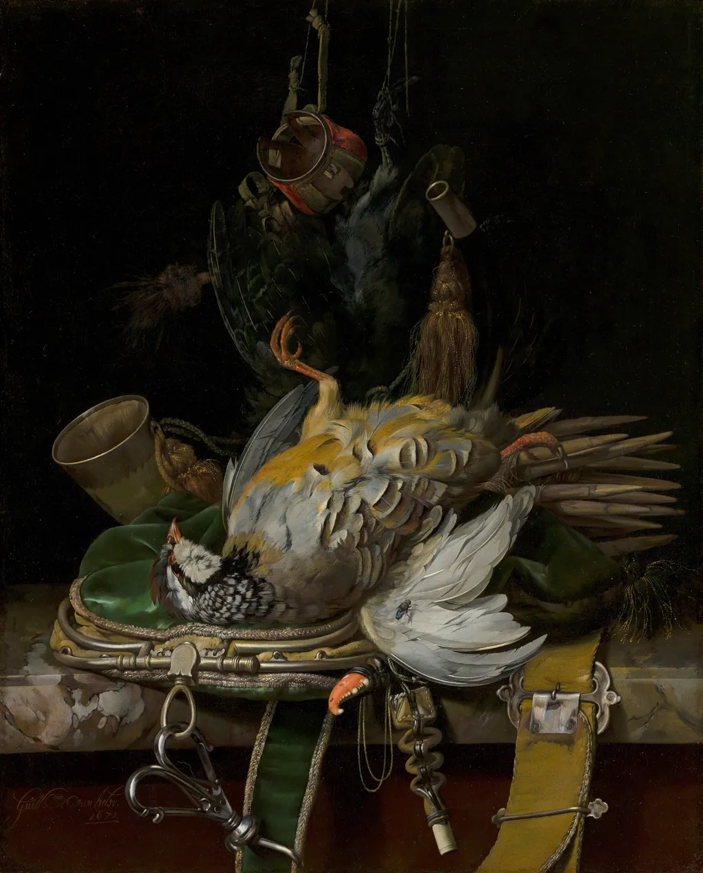 Still Life with Partridges, by Willem van Aelst, oil, 1671