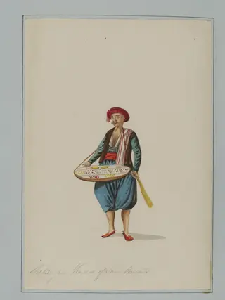 Servant bearing a present of Sweetmeats on Festival occasions -, by Charles Frederick Brockdorff, watercolor, 1832