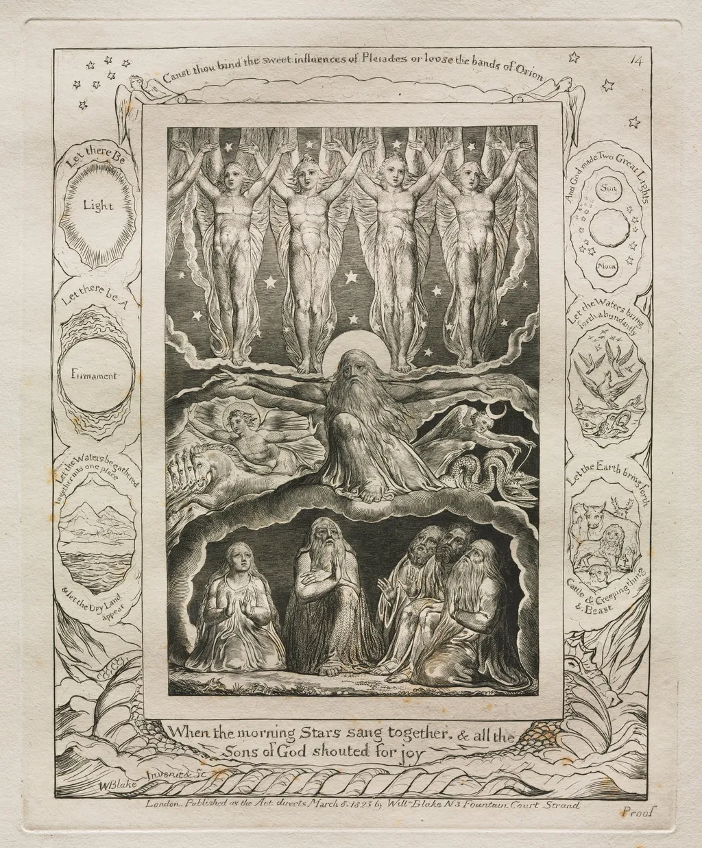 The Book of Job:  Pl. 14, When the morning Stars sang together, and all the, by William Blake, 1825