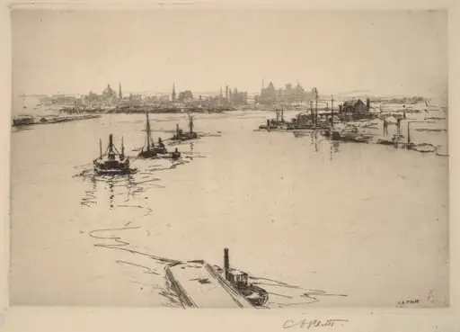 Williamsburg from the Bridge (Sketch), by Charles A. Platt, ink, 1889