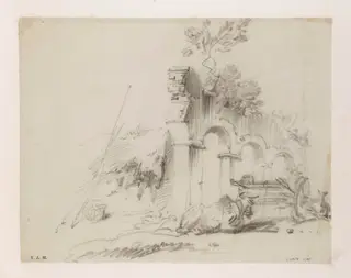 An ox and cart by a ruined building, Bengal, by George Chinnery, 16