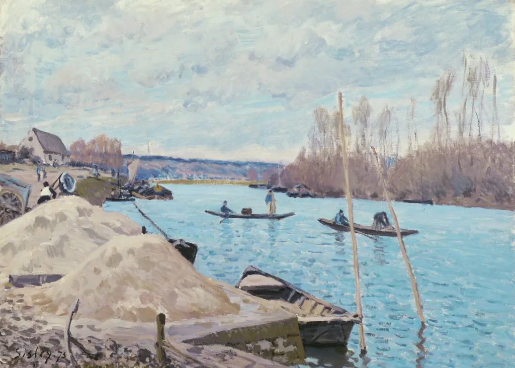 The Seine at Port-Marly, Piles of Sand, by Alfred Sisley, oil, 1875