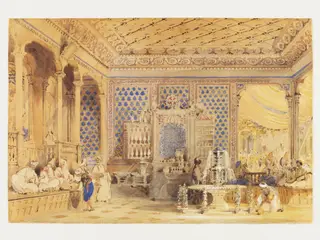 Interior of a Turkish Caffinet, Constantinople, by Thomas Allom, watercolor, 1838