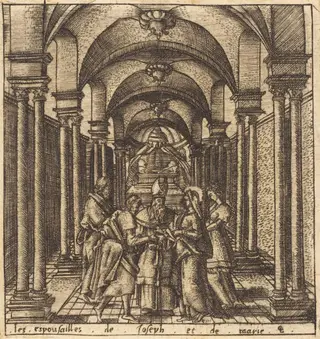 The Marriage of the Virgin, by Léonard Gaultier, ink, 1578
