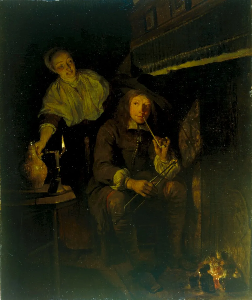 The Smoker at the Fireside, by Gabriel Metsu, oil, 1657