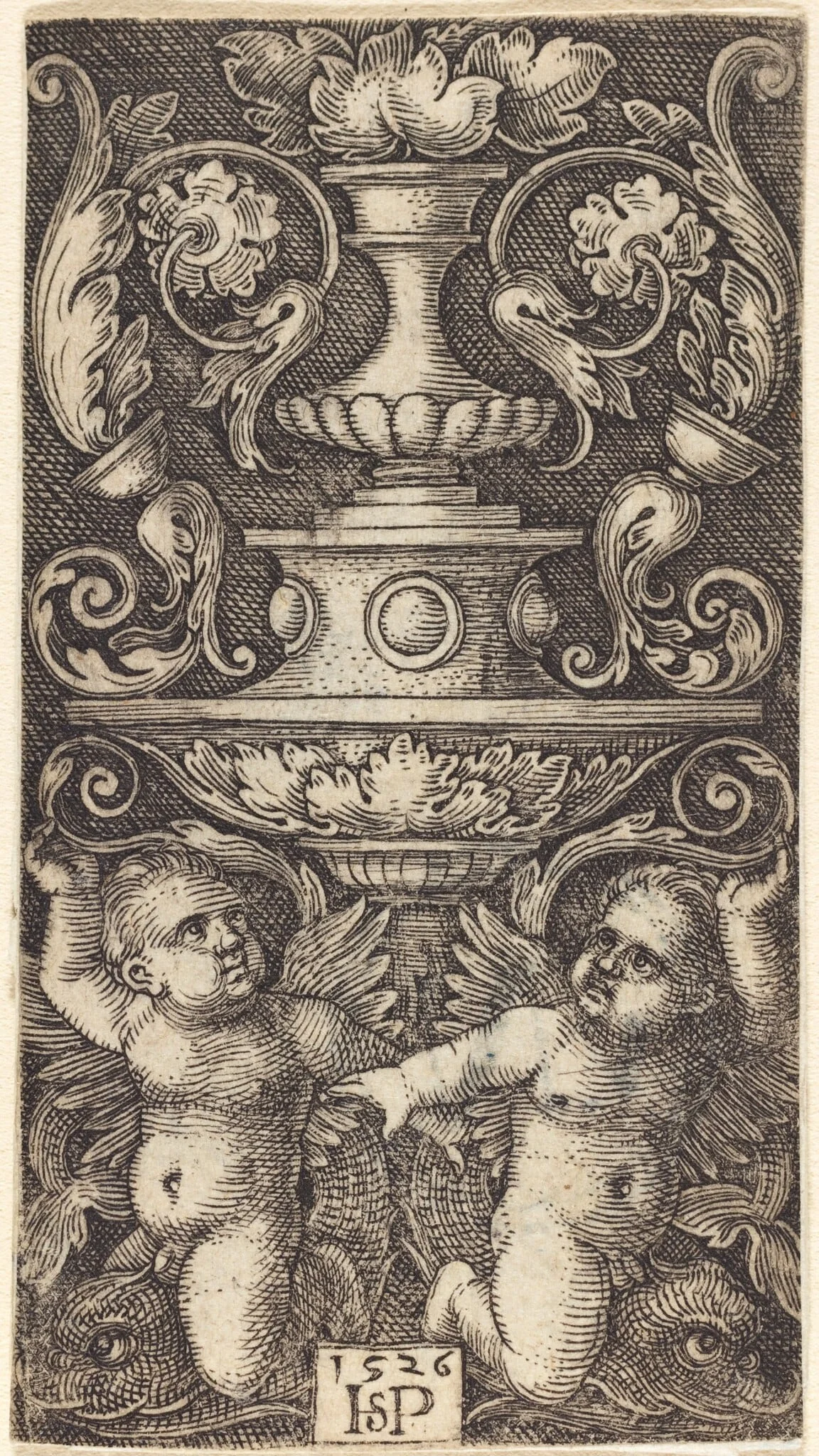 Double Cup with Two Genii Riding on Dolphins, detail