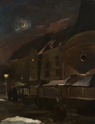 Small Market Square in Krakow at Night, by Henryk Szczyglinski, oil, 1903