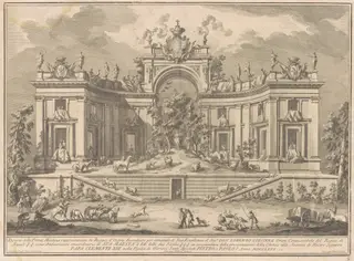 The Prima Macchina for the Chinea of 1766: The Palace of Orpheus, by Giuseppe Vasi, ink, 1766