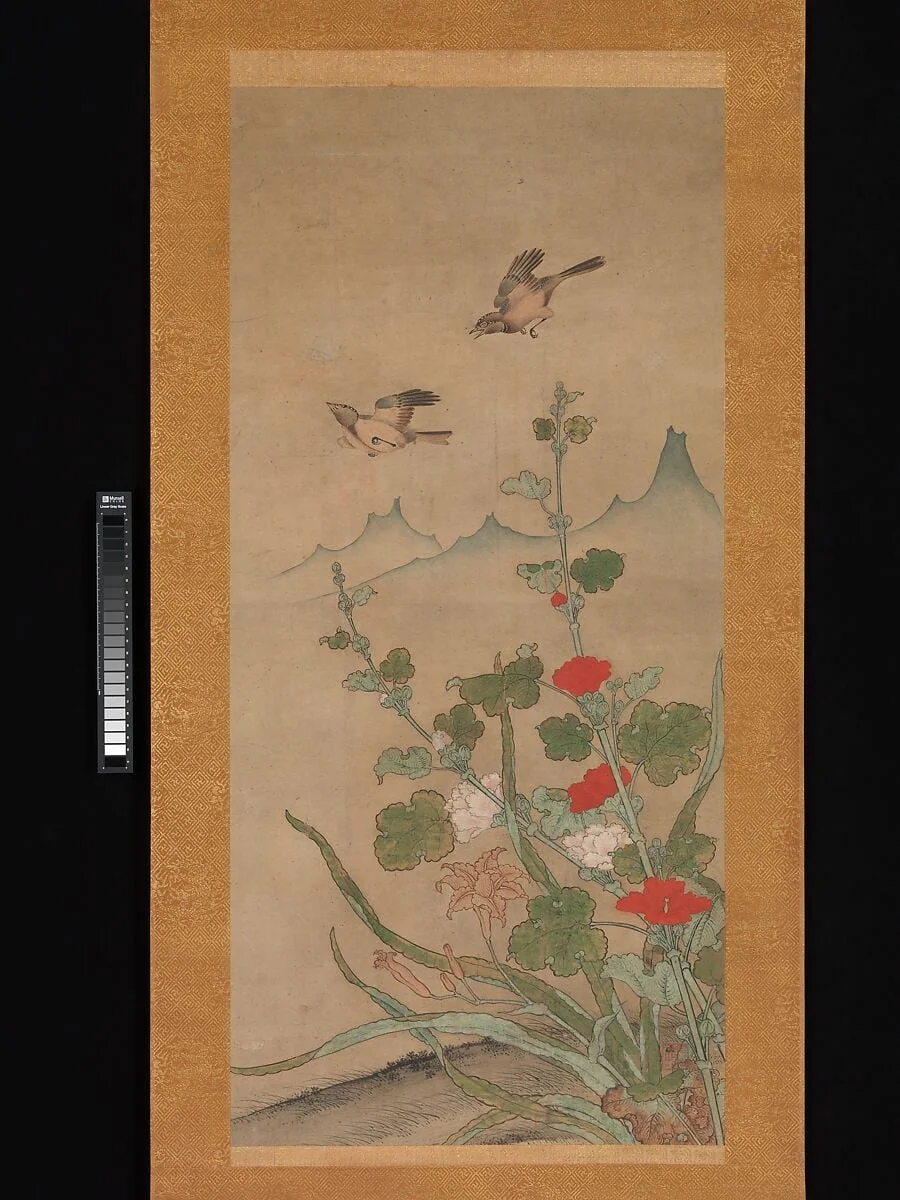 式部輝忠筆 夏秋花鳥図|Birds and Flowers of Summer and Autumn, detail