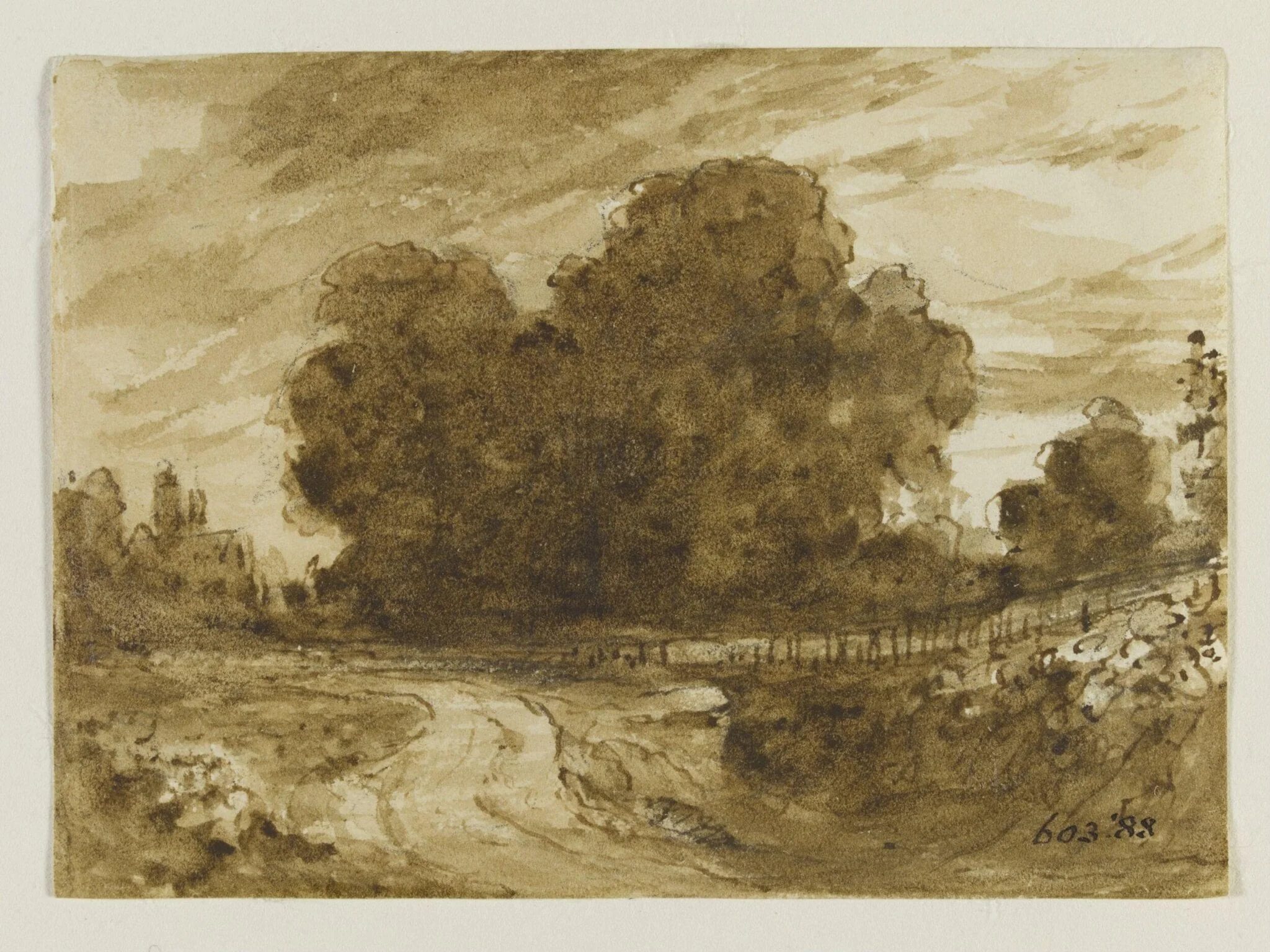 A country road with elm trees, detail