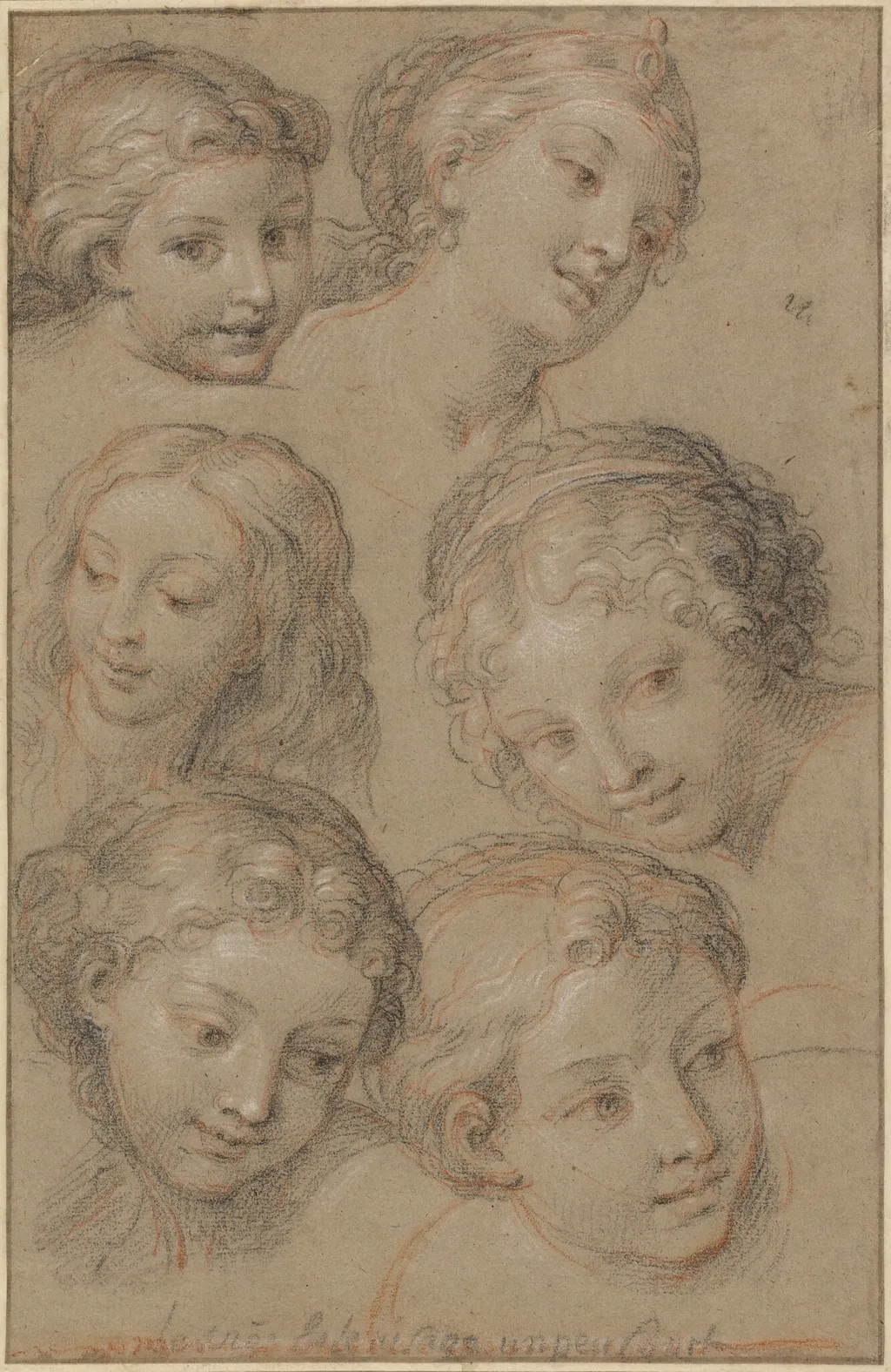 Studies of Women's Heads, by Michel Corneille, chalk, 1690