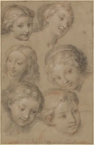 Studies of Women's Heads, by Michel Corneille, chalk, 1690