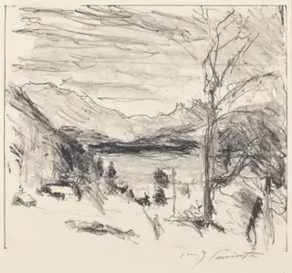 Walchensee im Nebel (Walchensee in Fog), by Lovis Corinth, ink, 1920