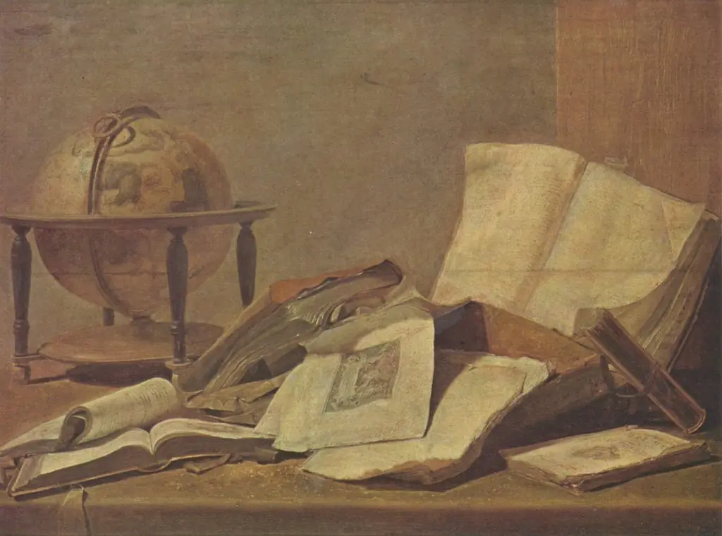 Still-life with Books and Globe, by David Teniers the Younger, oil, 1650