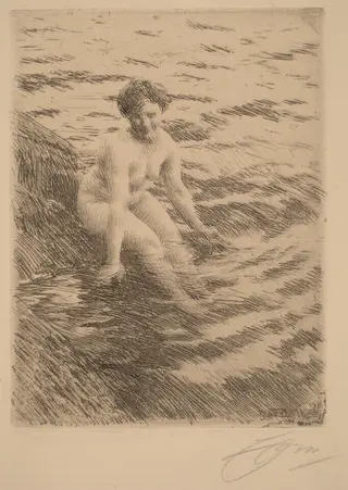 Wet, by Anders Zorn, ink, 1911