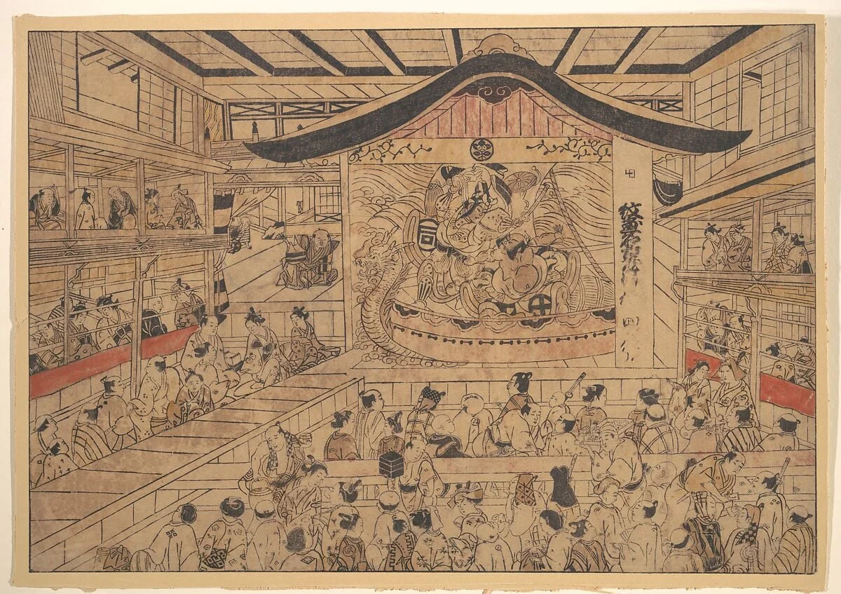 浮絵 「紋尽名古屋曽我」|Perpsective View (uki-e) of a Kabuki Theatre, with a Performance of The Crest Patterns of the Soga Brothers and Nagoya Sanza (Mon-zukushi Nagoya Soga), detail
