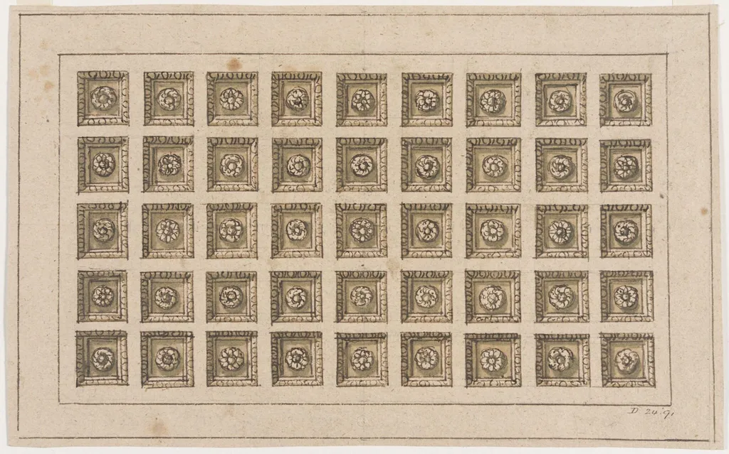 Design for a coffered ceiling, by James, Sir Thornhill, 1750