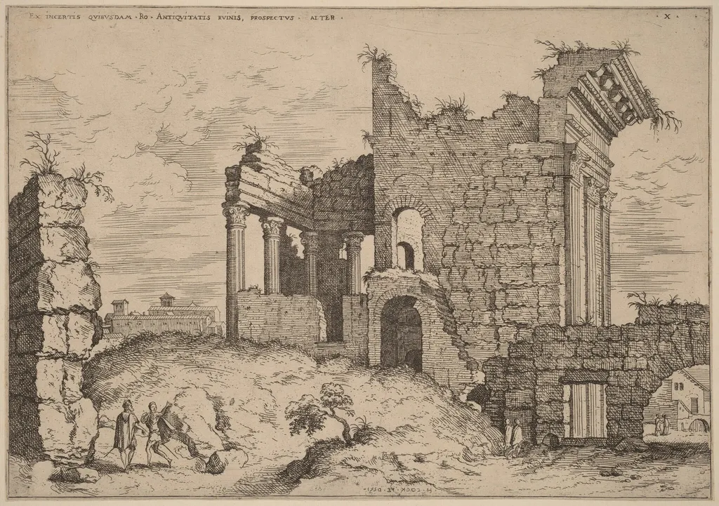 Second View of the Forum of Nerva, by Hieronymus Cock, ink, 1550