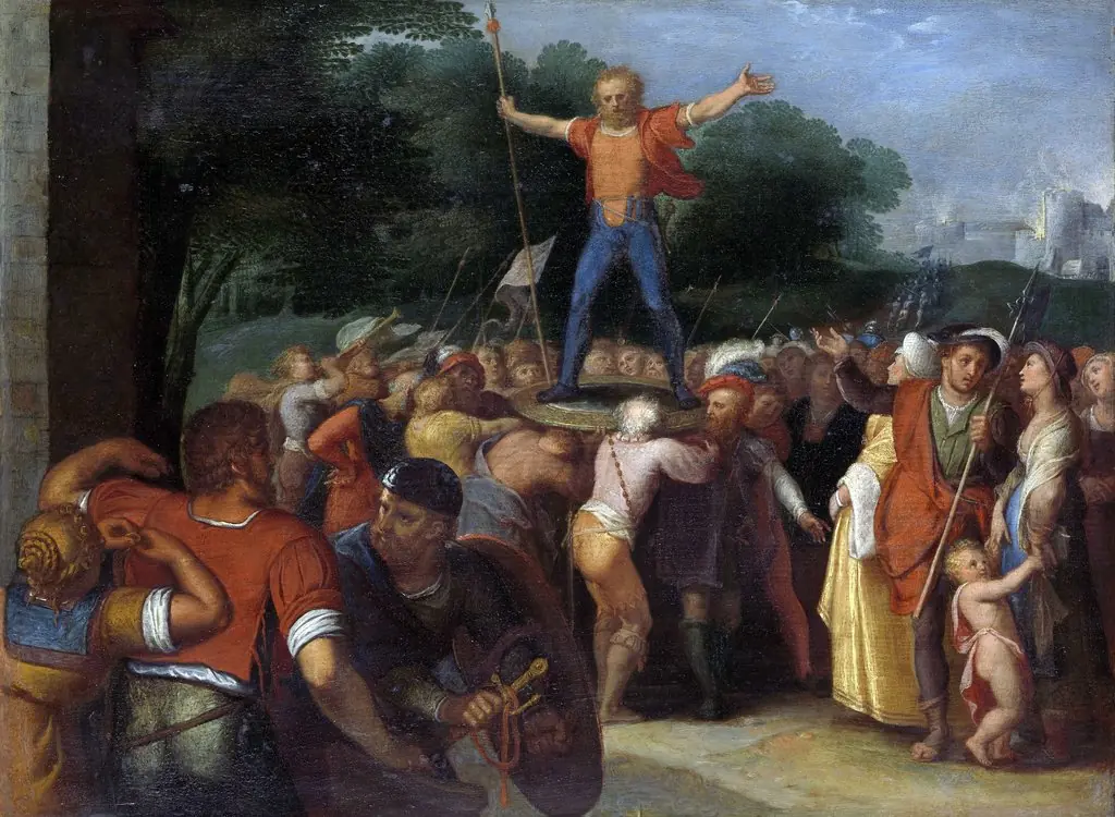 Brinio Is Appointed Chief of the Caninifates (Brinio Raised on the Shield), by Otto van Veen, oil, 1606