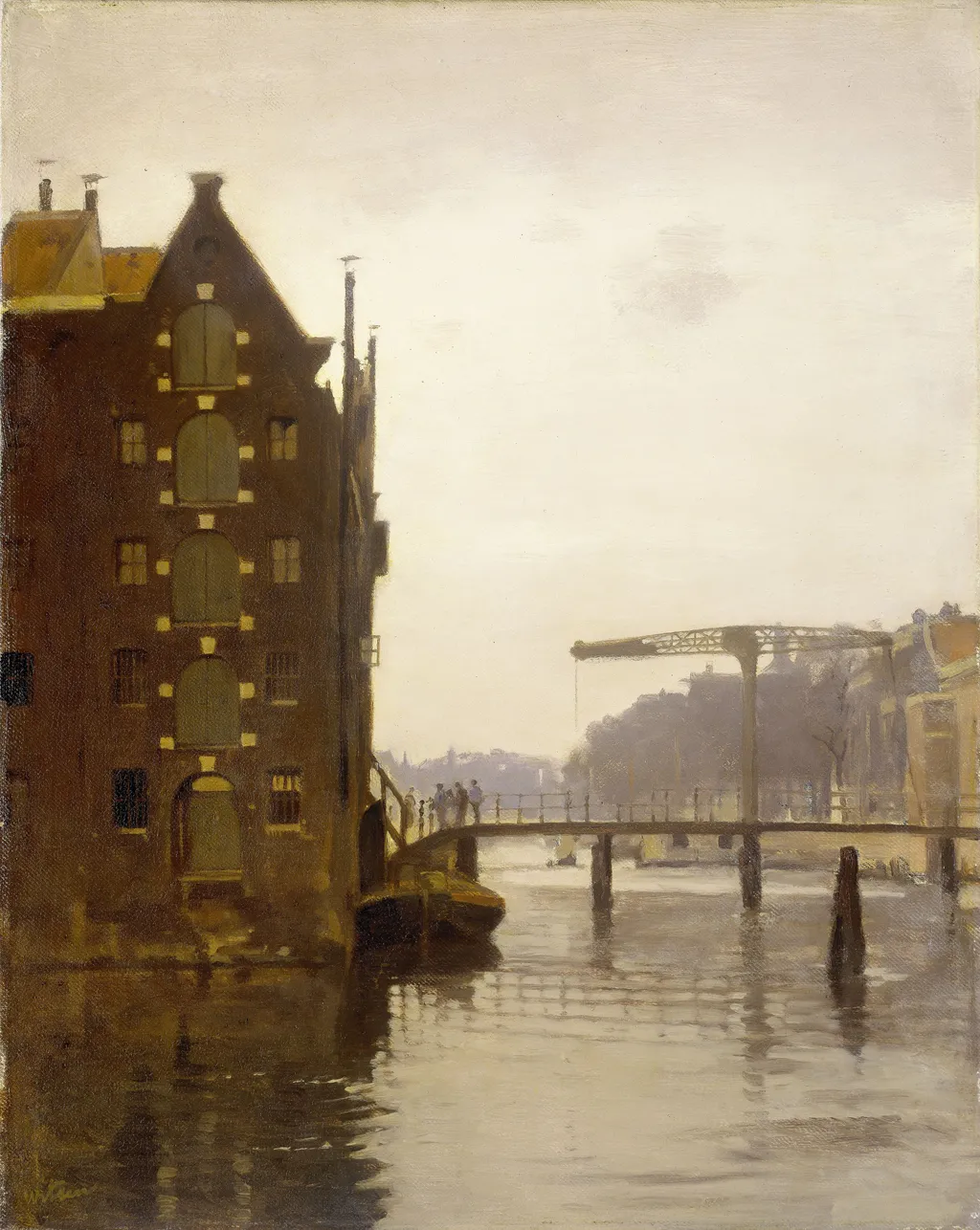 Pakhuizen aan een Amsterdamse gracht op Uilenburg, by Willem Witsen, oil, 1911