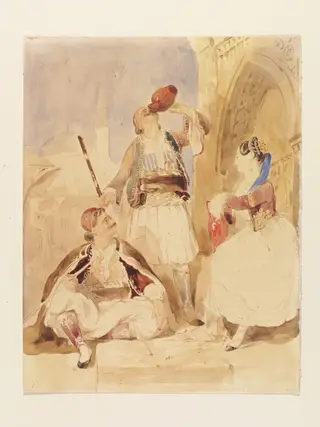 Albanians, and Greek woman of Smyrna, by Thomas Allom, watercolor, 1839