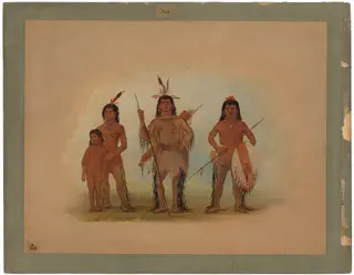Spokan Chief, Two Warriors, and a Boy, by George Catlin, oil, 1862