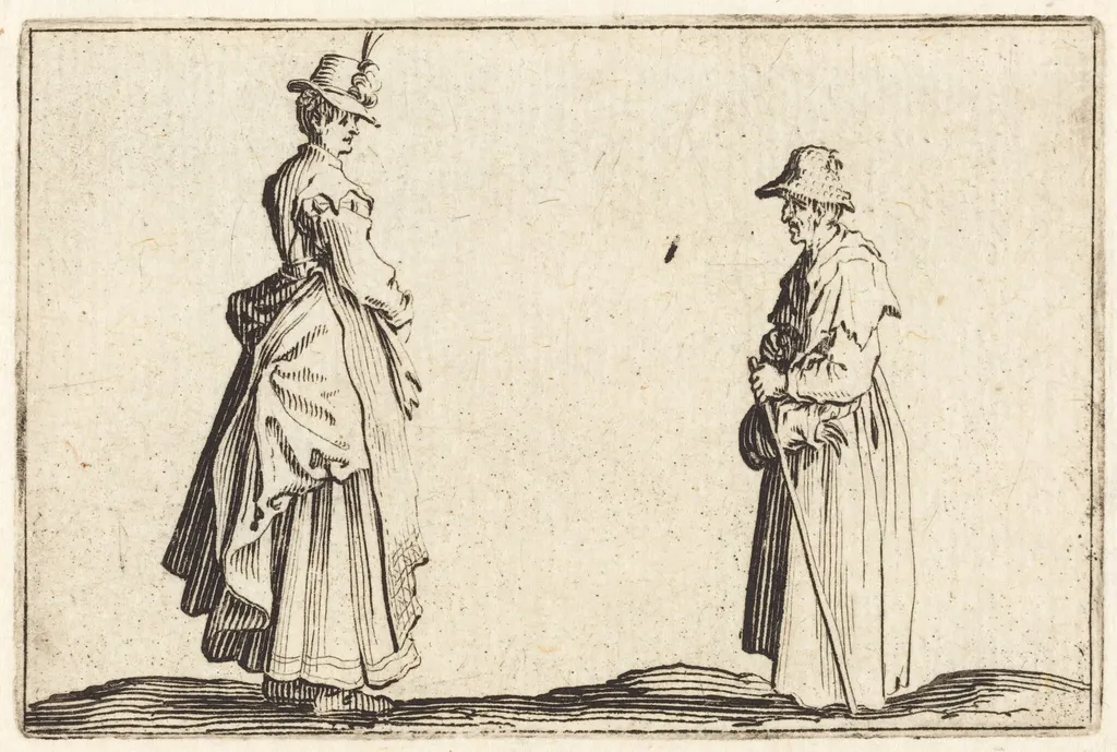 Two Women in Profile, by Jacques Callot, ink, 1622