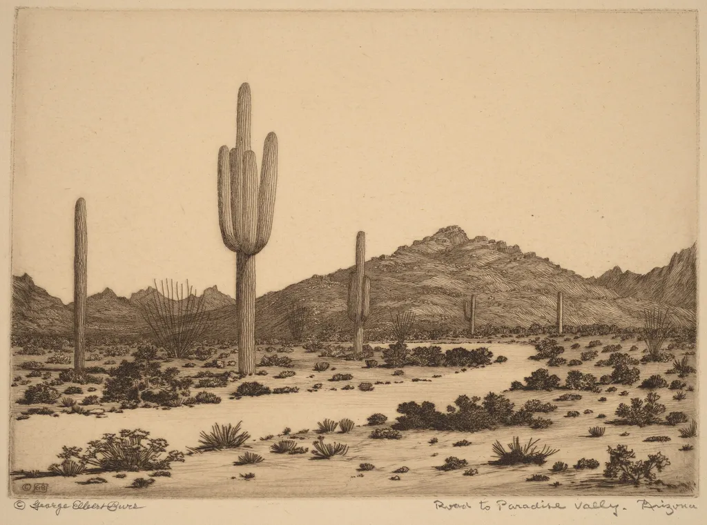 Road to Paradise Valley, Arizona, by George Elbert Burr, ink, 1926